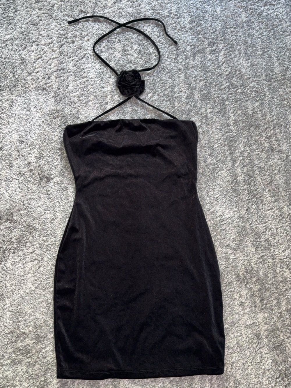 Strapless Black Mini Dress with Rosette Halter